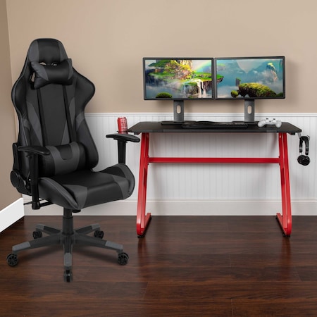 Flash Furniture Red Gaming Desk-Cup Holder/Reclining Chair Set BLN-X20RSG1030-GY-GG